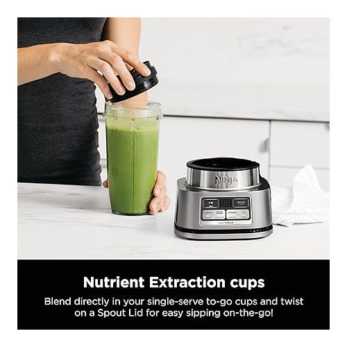 닌자 Ninja SS101 Foodi Smoothie Maker & Nutrient Extractor* 1200 WP, 6 Functions Smoothies, Extractions*, Spreads, smartTORQUE, 14-oz. , (2) To-Go Cups & Lids, Silver