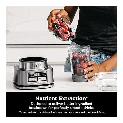 닌자 Ninja SS101 Foodi Smoothie Maker & Nutrient Extractor* 1200 WP, 6 Functions Smoothies, Extractions*, Spreads, smartTORQUE, 14-oz. , (2) To-Go Cups & Lids, Silver