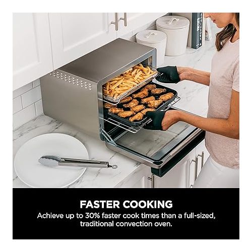 닌자 Ninja DT201 Foodi 10-in-1 XL Pro Air Fry Digital Countertop Convection Toaster Oven with Dehydrate and Reheat, 1800 Watts, Stainless Steel Finish, Silver