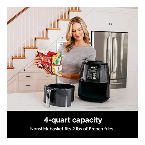 닌자 Ninja AF101 Air Fryer that Crisps, Roasts, Reheats, & Dehydrates, for Quick, Easy Meals, 4 Quart Capacity, & High Gloss Finish, Grey