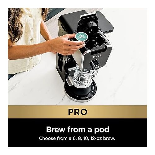 닌자 Ninja CFP301 DualBrew Pro Specialty 12-Cup Coffee Maker with Glass Carafe, Single-Serve, Grounds, compatible with K-Cup pods, with 4 Brew Styles, Iced Coffee Maker, Frother & Hot Water System, Black