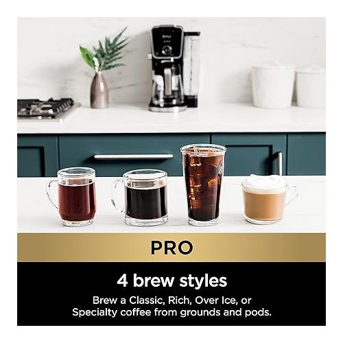 닌자 Ninja CFP301 DualBrew Pro Specialty 12-Cup Coffee Maker with Glass Carafe, Single-Serve, Grounds, compatible with K-Cup pods, with 4 Brew Styles, Iced Coffee Maker, Frother & Hot Water System, Black