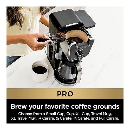 닌자 Ninja CFP301 DualBrew Pro Specialty 12-Cup Coffee Maker with Glass Carafe, Single-Serve, Grounds, compatible with K-Cup pods, with 4 Brew Styles, Iced Coffee Maker, Frother & Hot Water System, Black