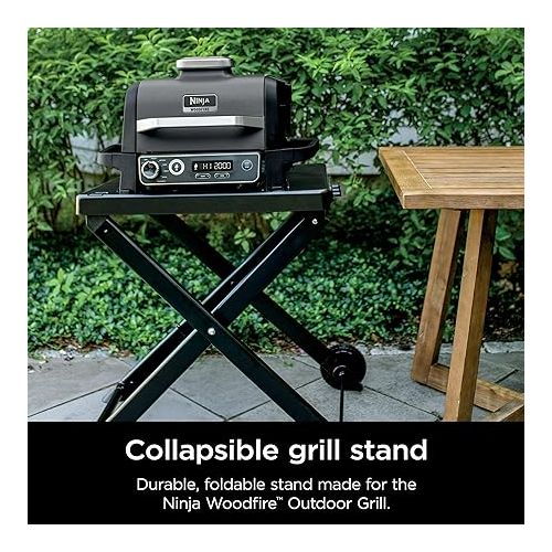 닌자 Ninja XSKSTAND Woodfire Collapsible Outdoor Grill Stand, Compatible with Ninja Woodfire Grills (OG700 Series), Foldable, Side Utensil Holder, Weather-Resistant, Black