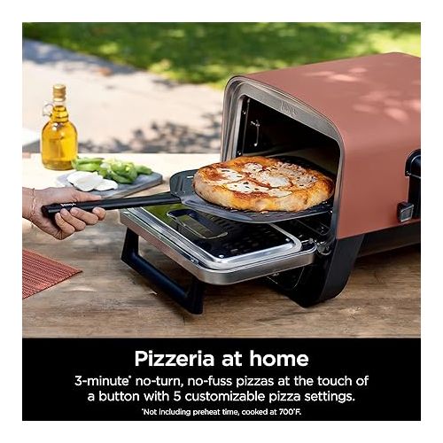 닌자 Ninja Woodfire Outdoor Pizza Oven, 8-in-1 Portable Electric Roaster Oven, Heats up to 700°F, 5 Artisan Pizza Settings, Integrated BBQ Smoker Box, Includes Flavored Wood Pellets, Terracotta Red