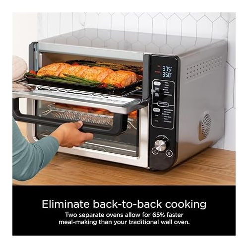 닌자 Ninja DCT401 12-in-1 Double Oven with FlexDoor, FlavorSeal & Smart Finish, Rapid Top Convection and Air Fry Bottom , Bake, Roast, Toast, Air Fry, Pizza and More, Stainless Steel