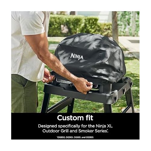 닌자 Ninja XSKCOVERXL Woodfire Premium Grill Cover Pro, Compatible with OG800 and OG900 Series, UV & Water Resistant, Elastic Drawstring for Snug Fit, Lightweight, Year-Round Protection, 13'' x 24'', Black