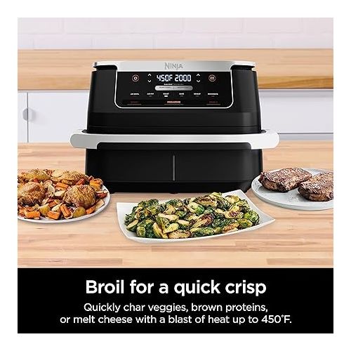 닌자 Ninja DZ071 Foodi 6-in-1 DualZone FlexBasket Air Fryer with 7-QT MegaZone & Basket Divider, Large Proteins & Full Meals, Smart Finish Cook 2 Foods 2 Ways, Large Capacity, Air Fry, Bake & More, Black