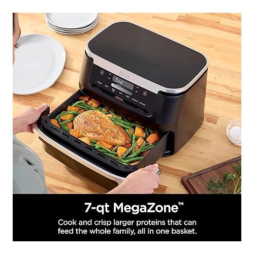 닌자 Ninja DZ071 Foodi 6-in-1 DualZone FlexBasket Air Fryer with 7-QT MegaZone & Basket Divider, Large Proteins & Full Meals, Smart Finish Cook 2 Foods 2 Ways, Large Capacity, Air Fry, Bake & More, Black