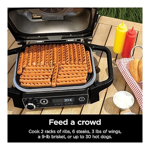 닌자 Ninja OG701 7-in-1 Outdoor Electric Grill & Smoker - Grill, BBQ, Air Fry, Bake, Roast, Dehydrate & Broil - Uses Woodfire Pellets - Portable & Weather Resistant