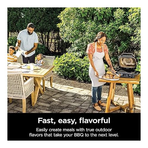 닌자 Ninja OG701 7-in-1 Outdoor Electric Grill & Smoker - Grill, BBQ, Air Fry, Bake, Roast, Dehydrate & Broil - Uses Woodfire Pellets - Portable & Weather Resistant