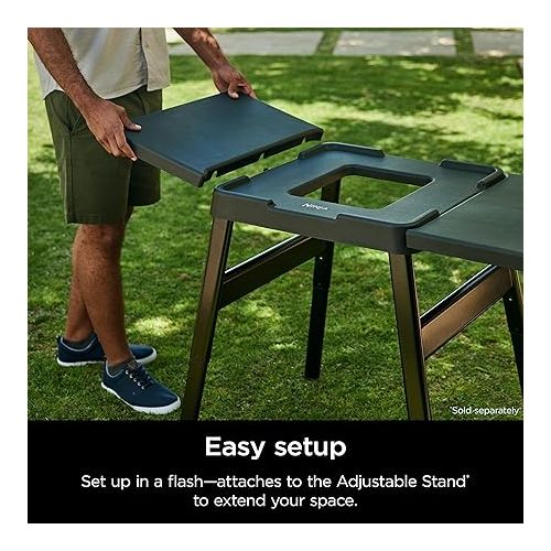 닌자 Ninja XSKUSSDTBL Attachable Table, Woodfire Universal Stand, Side Utensil Holder, Left or Right Compatible, Weather-Resistant, Black, 14.5