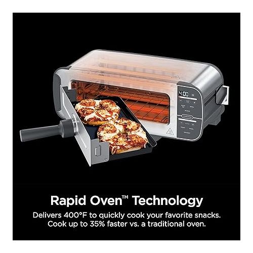 닌자 Ninja ST101 Foodi 2-in-1 Flip Toaster, 2-Slice Capacity, Compact Toaster Oven, Snack Maker, Reheat, Defrost, 1500 Watts, Stainless Steel, 6 Functions