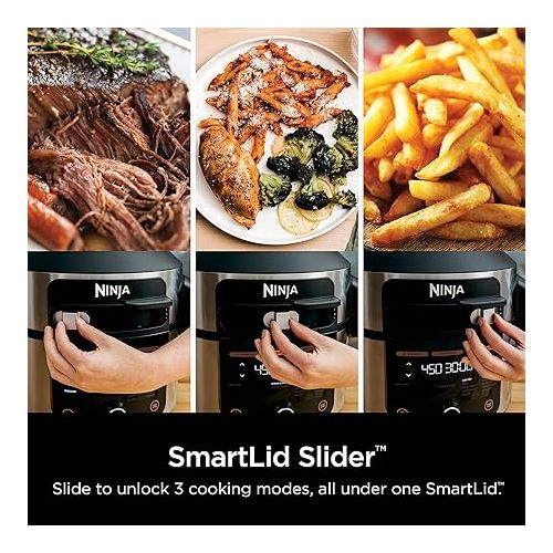 닌자 Ninja OL500 Foodi 6.5 Qt. 14-in-1 Pressure Cooker Steam Fryer with SmartLid, that Air Fries, Proofs & More, with 2-Layer Capacity, 4.6 Qt. Crisp Plate & 25 Recipes, Silver/Black