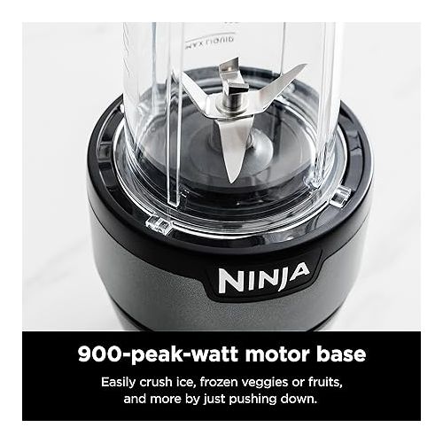 닌자 Ninja BN301 Nutri-Blender Plus Compact Personal Blender, 900-Peak-Watt Motor, Frozen Drinks, Smoothies, Sauces & More, (3) 20 oz. To-Go Cups, (2) Spout-Lids (1) Storage-Lid, Dishwasher Safe, Silver