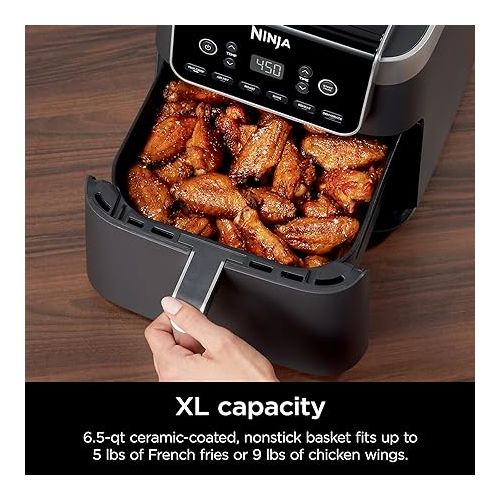 닌자 Ninja AF181 Air Fryer Pro XL 6-in-1 with 6.5 QT Capacity, Max Crisp, Air Fry, Air Roast, Bake, Reheat, Dehydrate, Max Crisp Technology with 450F, Nonstick Basket & Crisper Plate, Grey