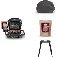 Ninja OG751BRN Woodfire Pro Outdoor Grill and Smoker with Built in Thermometer, 7 in 1 Master Grill, Grey, Electric, with XSKCOVER Cover + XSKOP2RL All Purpose Blend Pellets+XSKUNSTAND Stand