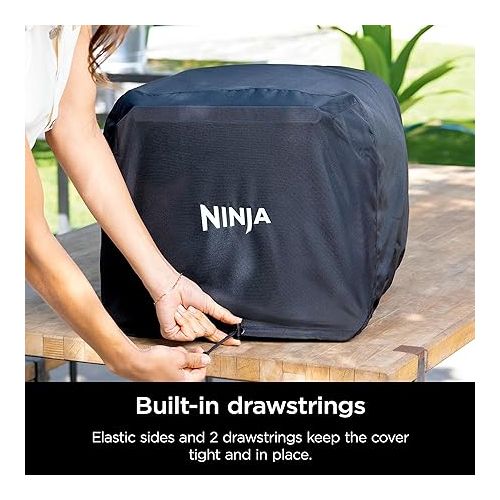 닌자 Ninja XSKOCVR Premium Cover, Compatible Woodfire Outdoor Oven (OO100 series), Adjustable Drawstrings, UV and Water-Resistant, Lightweight, Black, 19.5'' x 16.5'' x 15