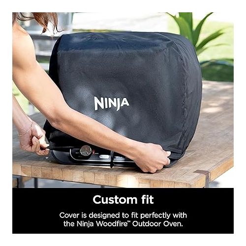 닌자 Ninja XSKOCVR Premium Cover, Compatible Woodfire Outdoor Oven (OO100 series), Adjustable Drawstrings, UV and Water-Resistant, Lightweight, Black, 19.5'' x 16.5'' x 15