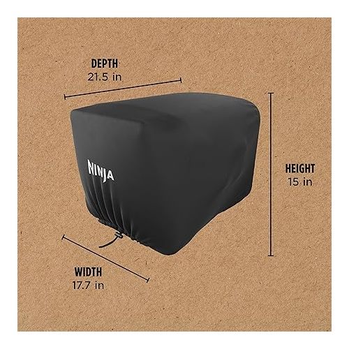 닌자 Ninja XSKOCVR Premium Cover, Compatible Woodfire Outdoor Oven (OO100 series), Adjustable Drawstrings, UV and Water-Resistant, Lightweight, Black, 19.5'' x 16.5'' x 15