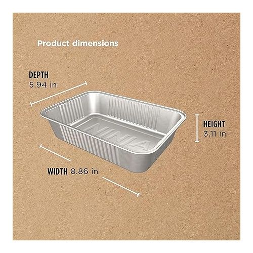 닌자 Ninja XSKTRYLRXL Woodfire Large Grease Tray Liners, Compatible with OG800 and OG900 Series, 5.91'' X 8.66'' X 1.97'', Pack of 10 Disposable Aluminum Foil Drip Pan, Silver