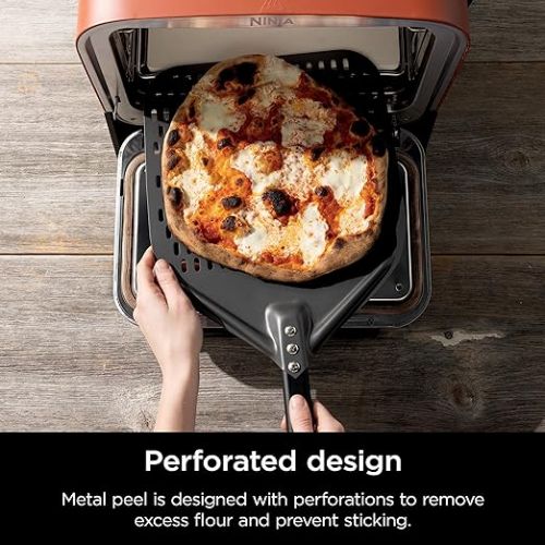 닌자 Ninja XSKOPPL Perforated Pizza Peel, Compatible Woodfire Outdoor Oven (OO100 series), Hanging Drawstring, Aluminum, Grey/Black, 19.5'' x 16.5'' x15