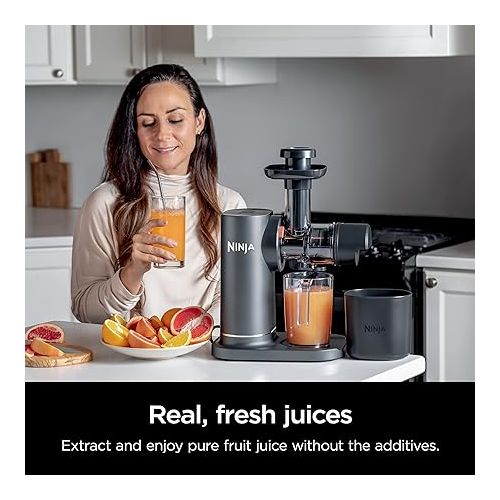 닌자 Ninja JC151 NeverClog Cold Press Juicer, Powerful Slow Juicer with Total Pulp Control, Countertop, Electric, 2 Pulp Functions, Dishwasher Safe, 2nd Generation, Charcoal