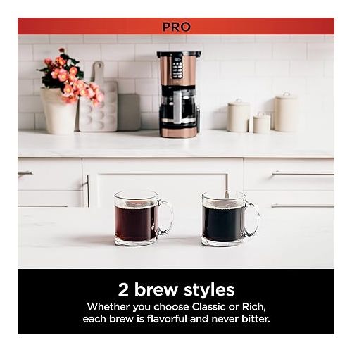 닌자 Ninja DCM201CP Programmable XL 14-Cup Coffee Maker PRO with Permanent Filter, 2 Brew Styles Classic & Rich, Delay Brew, Freshness Timer & Keep Warm, Dishwasher Safe, Copper