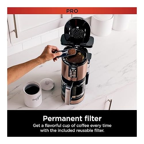 닌자 Ninja DCM201CP Programmable XL 14-Cup Coffee Maker PRO with Permanent Filter, 2 Brew Styles Classic & Rich, Delay Brew, Freshness Timer & Keep Warm, Dishwasher Safe, Copper