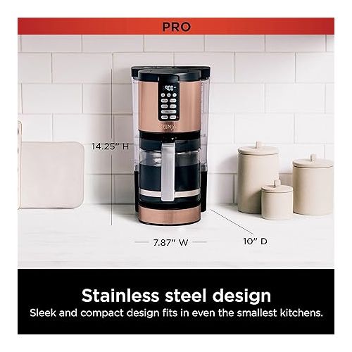 닌자 Ninja DCM201CP Programmable XL 14-Cup Coffee Maker PRO with Permanent Filter, 2 Brew Styles Classic & Rich, Delay Brew, Freshness Timer & Keep Warm, Dishwasher Safe, Copper