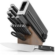 Ninja K52015 Foodi NeverDull 15 Piece Premium Knife System, Wood Series Block, German Stainless Steel, with Built-in Sharpener, Stainless Steel/Walnut