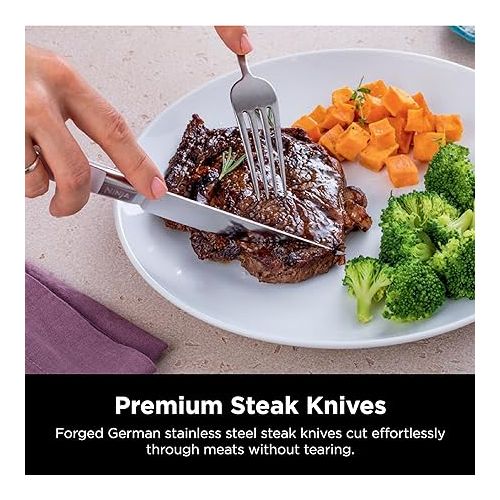 닌자 Ninja K52015 Foodi NeverDull 15 Piece Premium Knife System, Wood Series Block, German Stainless Steel, with Built-in Sharpener, Stainless Steel/Walnut