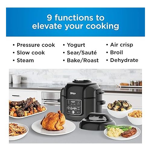 닌자 Ninja OP302 Foodi 9-in-1 Pressure, Broil, Dehydrate, Slow Cooker, Air Fryer, and More, with 6.5 Quart Capacity and 45 Recipe Book, and a High Gloss Finish