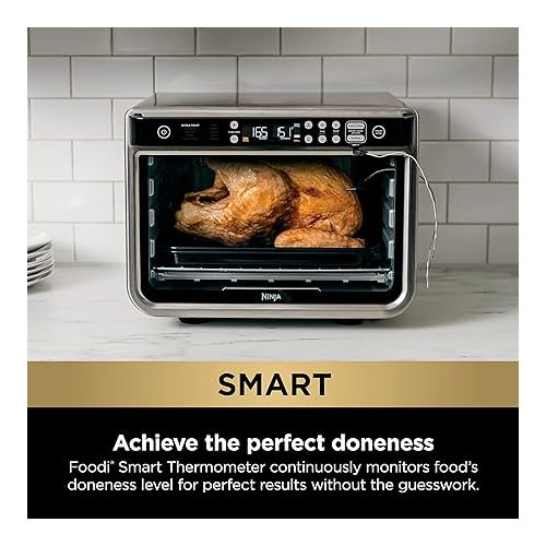 닌자 Ninja DT251 Foodi 10-in-1 Smart XL Air Fry Oven, Bake, Broil, Toast, Roast, Digital Toaster, Thermometer, True Surround Convection up to 450°F, includes 6 trays & Recipe Guide, Silver