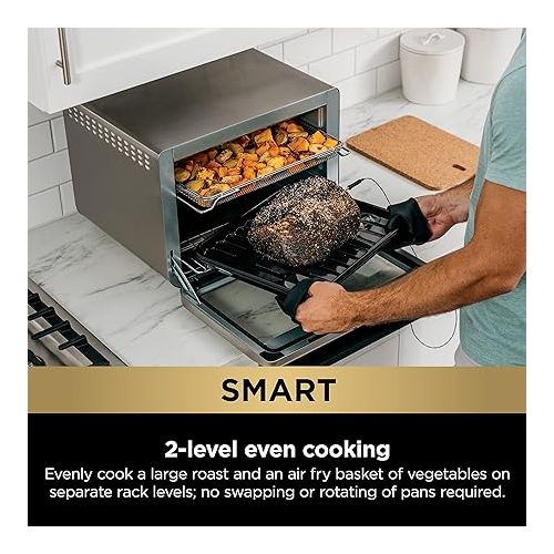 닌자 Ninja DT251 Foodi 10-in-1 Smart XL Air Fry Oven, Bake, Broil, Toast, Roast, Digital Toaster, Thermometer, True Surround Convection up to 450°F, includes 6 trays & Recipe Guide, Silver