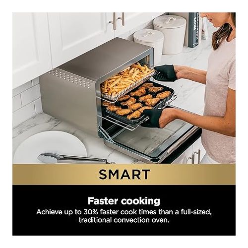 닌자 Ninja DT251 Foodi 10-in-1 Smart XL Air Fry Oven, Bake, Broil, Toast, Roast, Digital Toaster, Thermometer, True Surround Convection up to 450°F, includes 6 trays & Recipe Guide, Silver