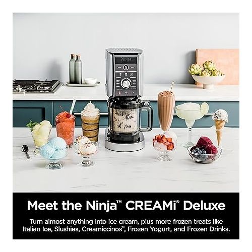 닌자 Ninja NC501 CREAMi Deluxe 11-in-1 Ice Cream & Frozen Treat Maker for Ice Cream, Sorbet, Milkshakes, Frozen Drinks & More, 11 Programs, with 2 XL Family Size Pint Containers, Perfect for Kids (Renewed) (Silver)