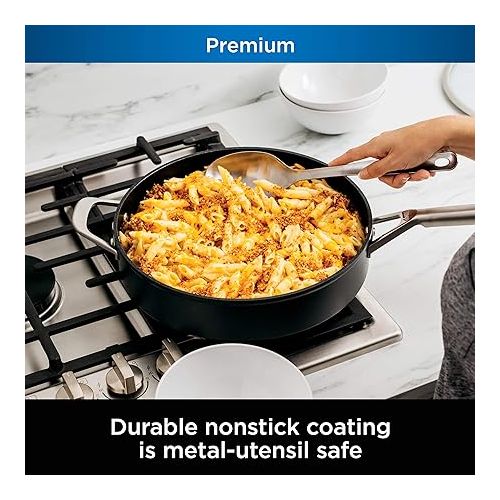 닌자 Ninja C30628 Foodi NeverStick Premium 11-Inch Square Griddle Pan, Hard-Anodized, Nonstick, Durable & Oven Safe to 500°F, Slate Grey