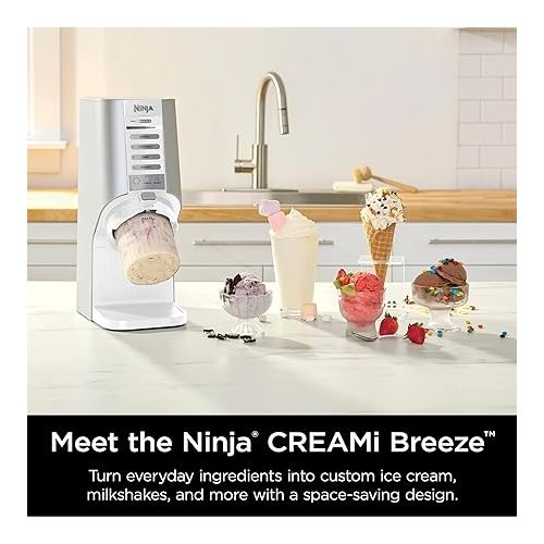 닌자 Ninja NC100 CREAMi Breeze Ice Cream Maker, for Sorbet, Mix-ins, Milkshakes & More, 5 One-Touch Programs, with (2) Pint Containers & Lids, Compact Size, Perfect for Kids, White (Renewed)