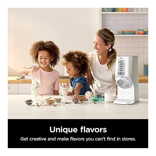 닌자 Ninja NC100 CREAMi Breeze Ice Cream Maker, for Sorbet, Mix-ins, Milkshakes & More, 5 One-Touch Programs, with (2) Pint Containers & Lids, Compact Size, Perfect for Kids, White (Renewed)