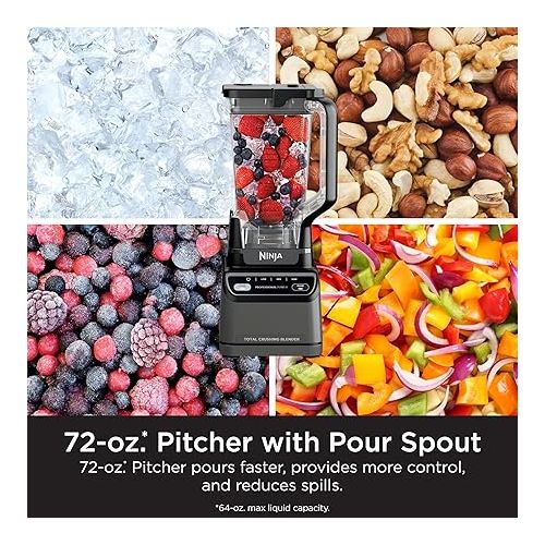 닌자 Ninja BR201AMZ Professional Blender 2.0, 1200 Watts, Auto-iQ Program, Total Crushing Blades, 72-oz. Pitcher, 4 Manual Speeds for Smoothies, Shakes, and Frozen Drinks, Dishwasher-Safe Parts, Dark Grey