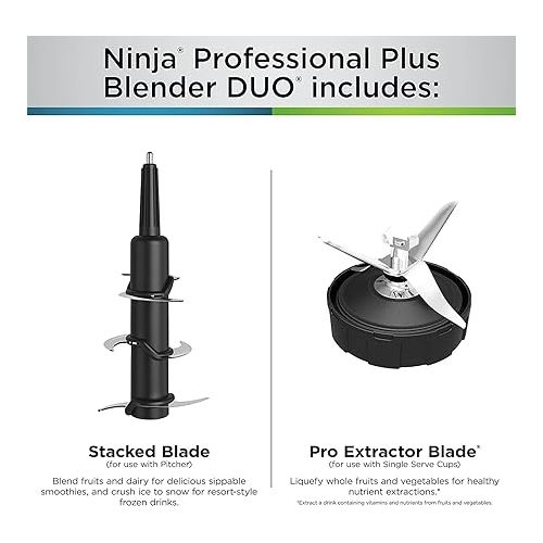 닌자 Ninja BN751 Professional Plus DUO Blender, 1400 Peak Watts, 3 Auto-IQ Programs for Smoothies, Frozen Drinks & Nutrient Extractions, 72-oz. Total Crushing Pitcher & (2) 24 oz. To-Go Cups, Black