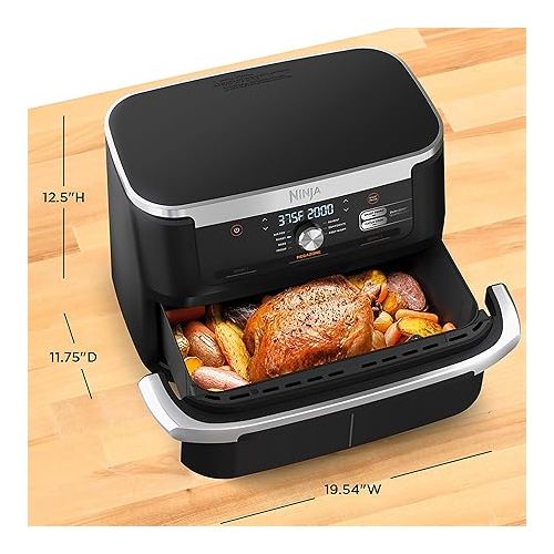 닌자 Ninja AD600CO Foodi 7-in-1 FlexBasket Air Fryer with 11-QT MegaZone & Basket Divider for Full Meals, Smart Finish Cook 2 Foods 2 Ways, Family Sized Capacity, Air Fry, Roast & More (Renewed)