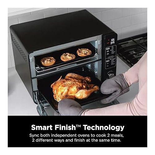 닌자 Ninja DCT402BK 13-in-1 Double Oven with FlexDoor, FlavorSeal & Smart Finish, Rapid Top Oven, Convection and Air Fry Bottom Bake, Roast, Toast, Fry, Pizza More, Black