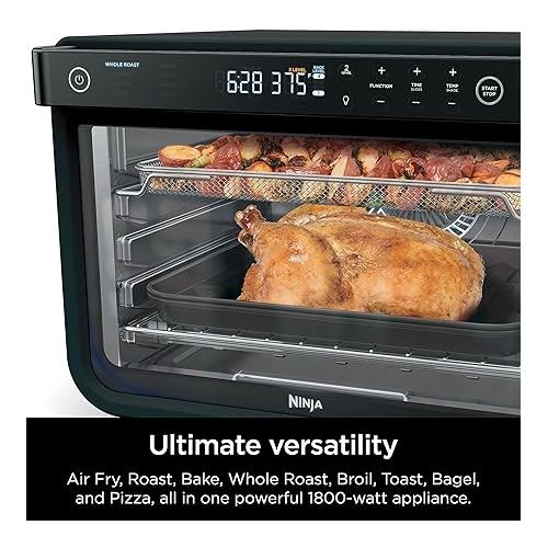 닌자 Ninja DT202BK Foodi 8-in-1 XL Pro Air Fry Oven, Large Countertop Convection Oven, Digital Toaster Oven, 1800 Watts, Black, 12 in. (Renewed)