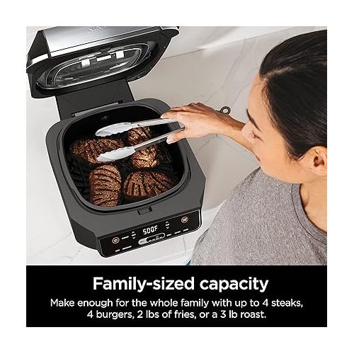 닌자 Ninja EG201 Foodi 6-in-1 Indoor Grill with Air Fry, Roast, Bake, Broil, & Dehydrate, 2nd Generation, Black/Silver (Renewed)