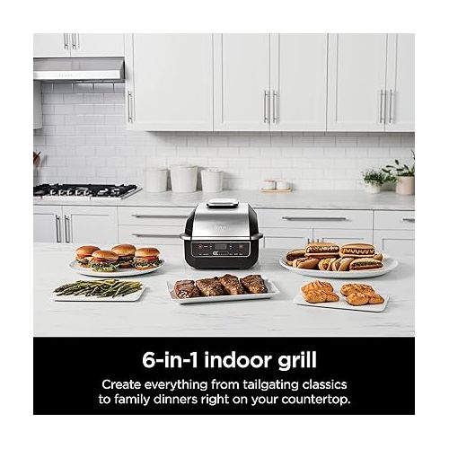 닌자 Ninja EG201 Foodi 6-in-1 Indoor Grill with Air Fry, Roast, Bake, Broil, & Dehydrate, 2nd Generation, Black/Silver (Renewed)