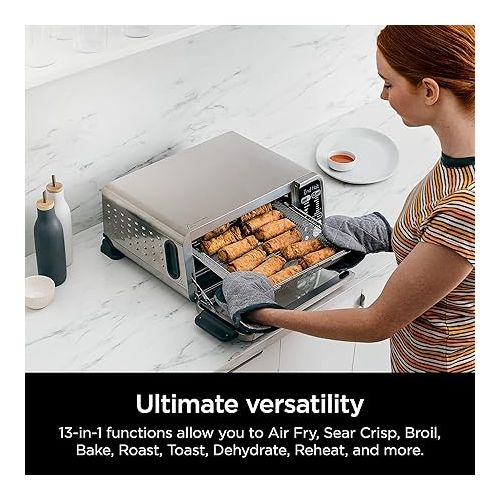 닌자 Ninja SP351 Foodi Smart 13-in-1 Dual Heat Air Fry Countertop Oven, Dehydrate, Reheat, Smart Thermometer, 1800-watts, Silver