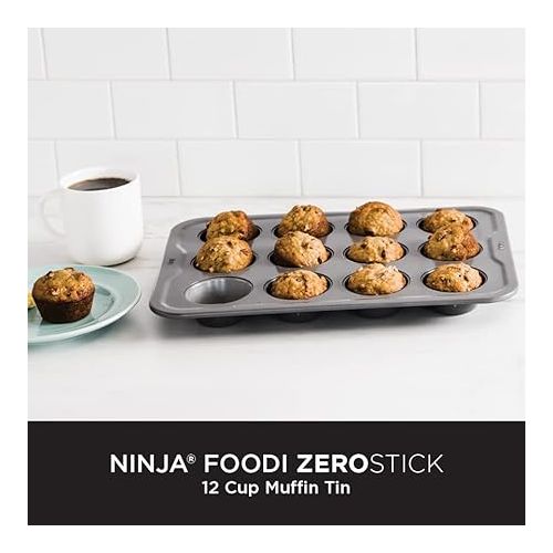 닌자 NINJA Foodi ZEROSTICK 12 Cup Muffin Tray, Non-Stick, Long Lasting Heavy Duty Muffin Tray, Made from Aluminised Steel, Grey, B30212EUUK