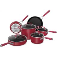 Ninja C29500 Foodi NeverStick Vivid 10-Piece Cookware Set with Lids, Nonstick, Durable & Oven Safe to 400°F, Cool-Touch Handles, Crimson Red